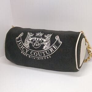 Juicy Couture Black Terry Cloth Barrel Bag Scottie Dog Chain Strap VTG Y2K